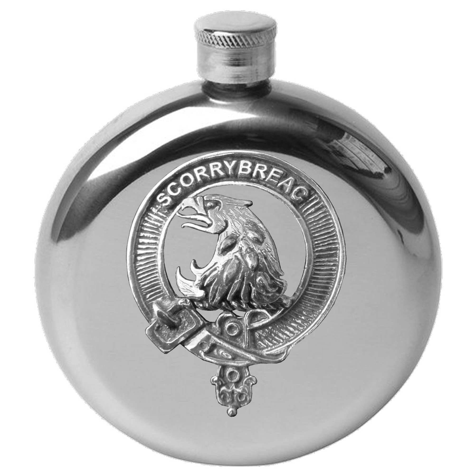 MacNicol 5 oz Round Clan Crest Scottish Badge Flask