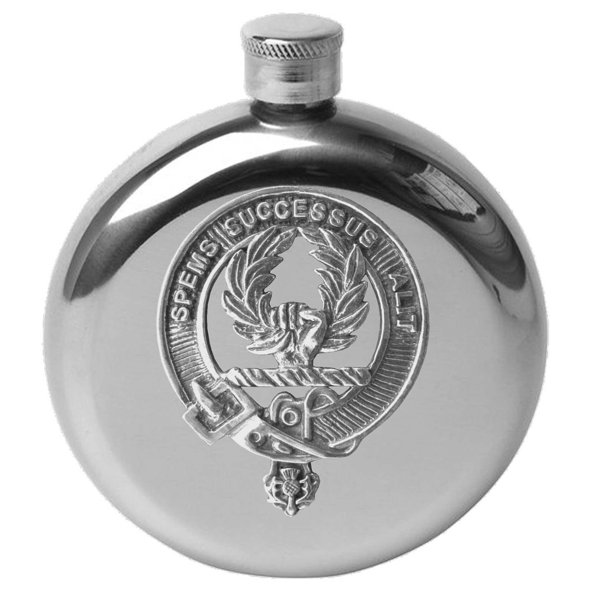 Ross 5oz Round Scottish Clan Crest Badge Stainless Steel Flask