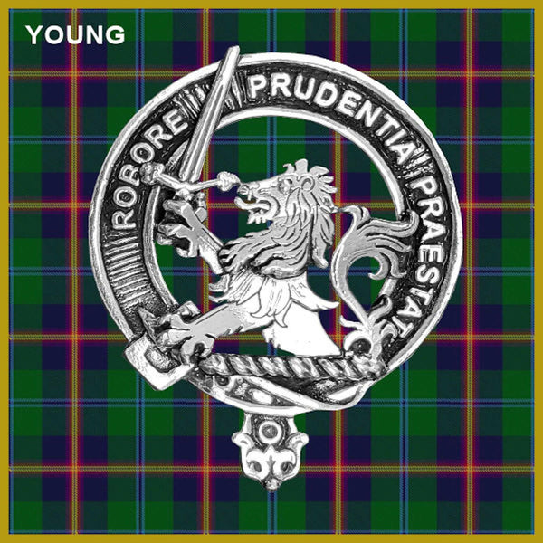 Young 5 oz Round Clan Crest Scottish Badge Flask