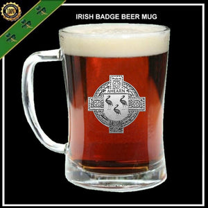 Ahearne Irish Coat of Arms Badge Glass Beer Mug