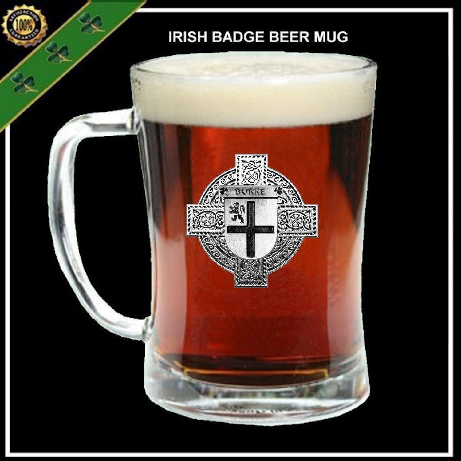 Burke Irish Coat of Arms Badge Glass Beer Mug