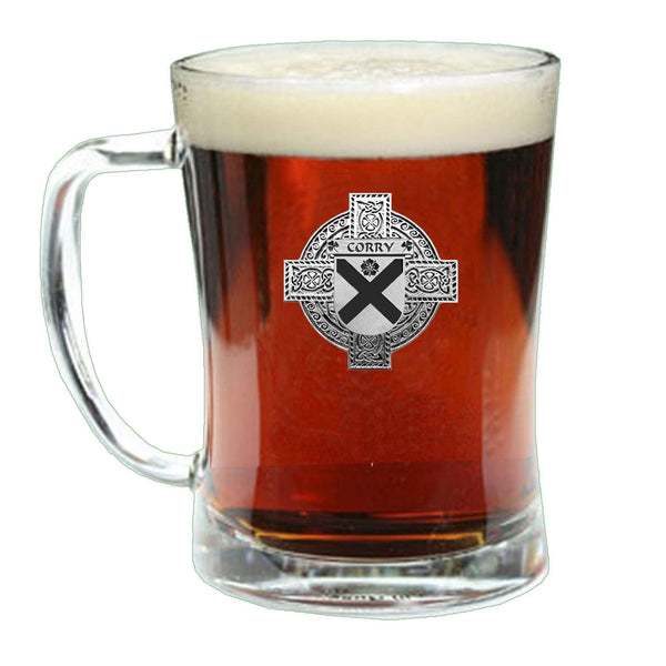 Corry Irish Coat of Arms Badge Glass Beer Mug