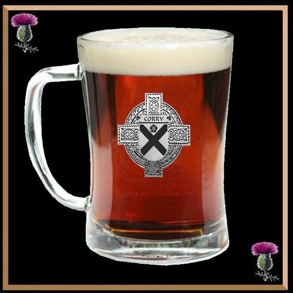 Corry Irish Coat of Arms Badge Glass Beer Mug