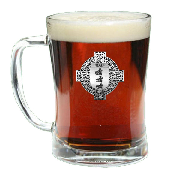 Healy Irish Coat of Arms Badge Glass Beer Mug