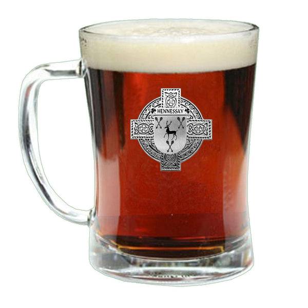 Hennessay Irish Coat of Arms Badge Glass Beer Mug