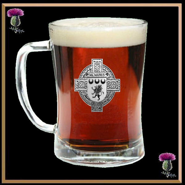 McManus Irish Coat of Arms Badge Glass Beer Mug