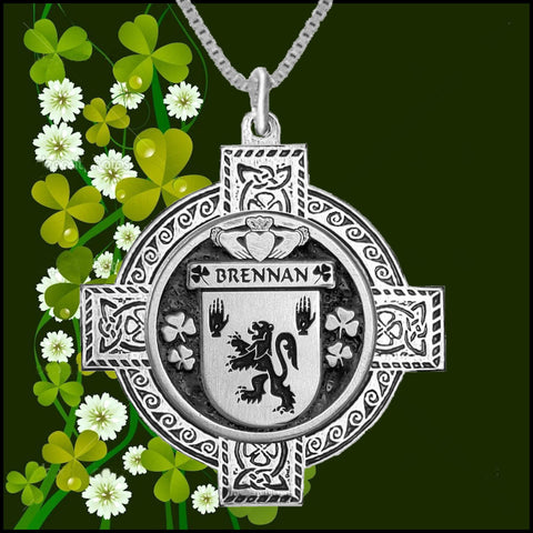 Brennan Irish Coat of Arms Celtic Cross Pendant ~ IP04 