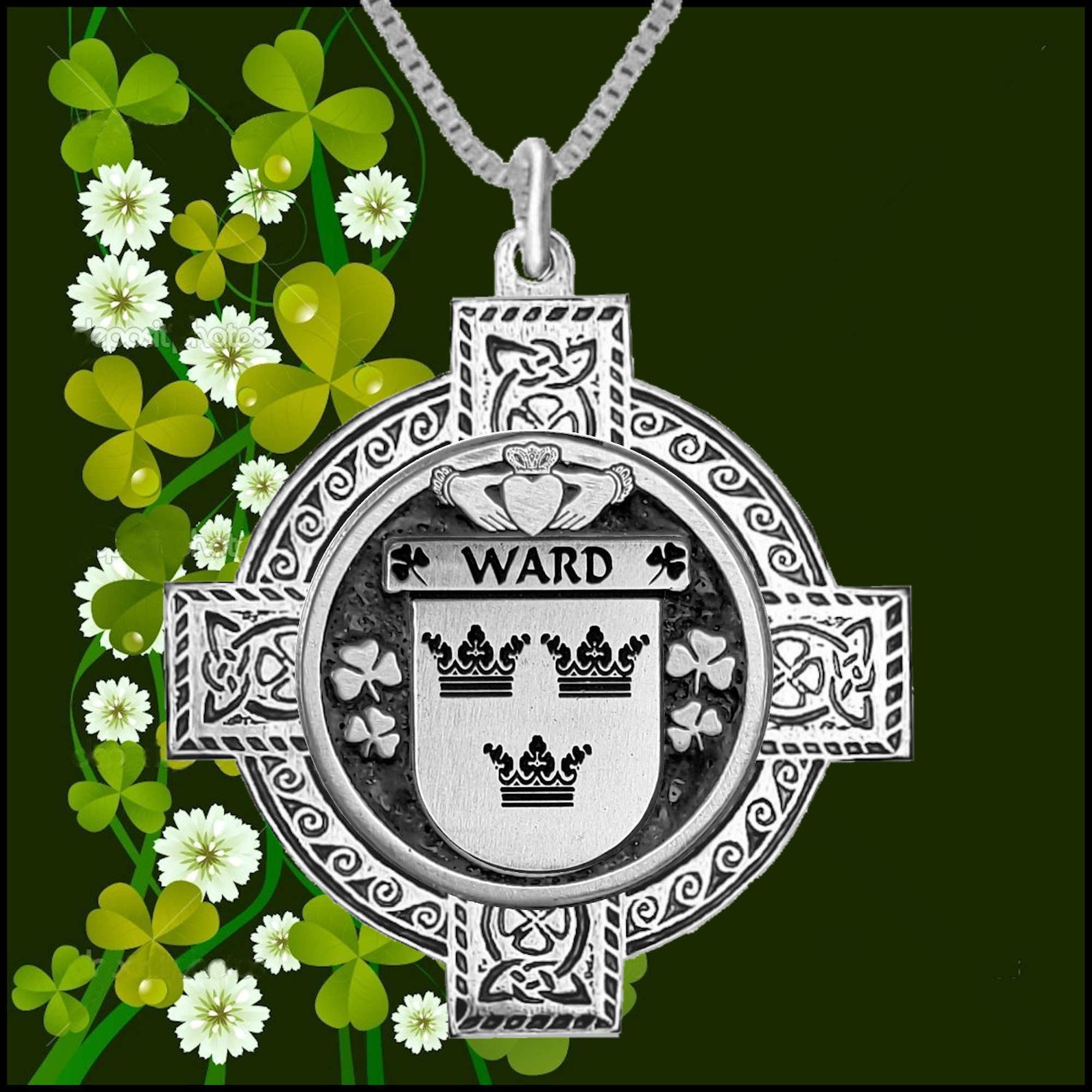 Ward Irish Coat of Arms Celtic Cross Pendant ~ IP04 