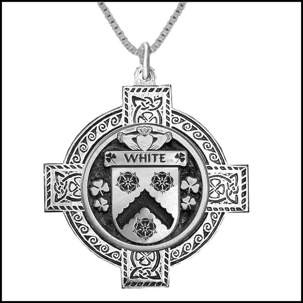 White Irish Coat of Arms Celtic Cross Pendant ~ IP04 