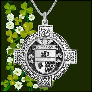 McAvoy Irish Coat of Arms Celtic Cross Pendant ~ IP04