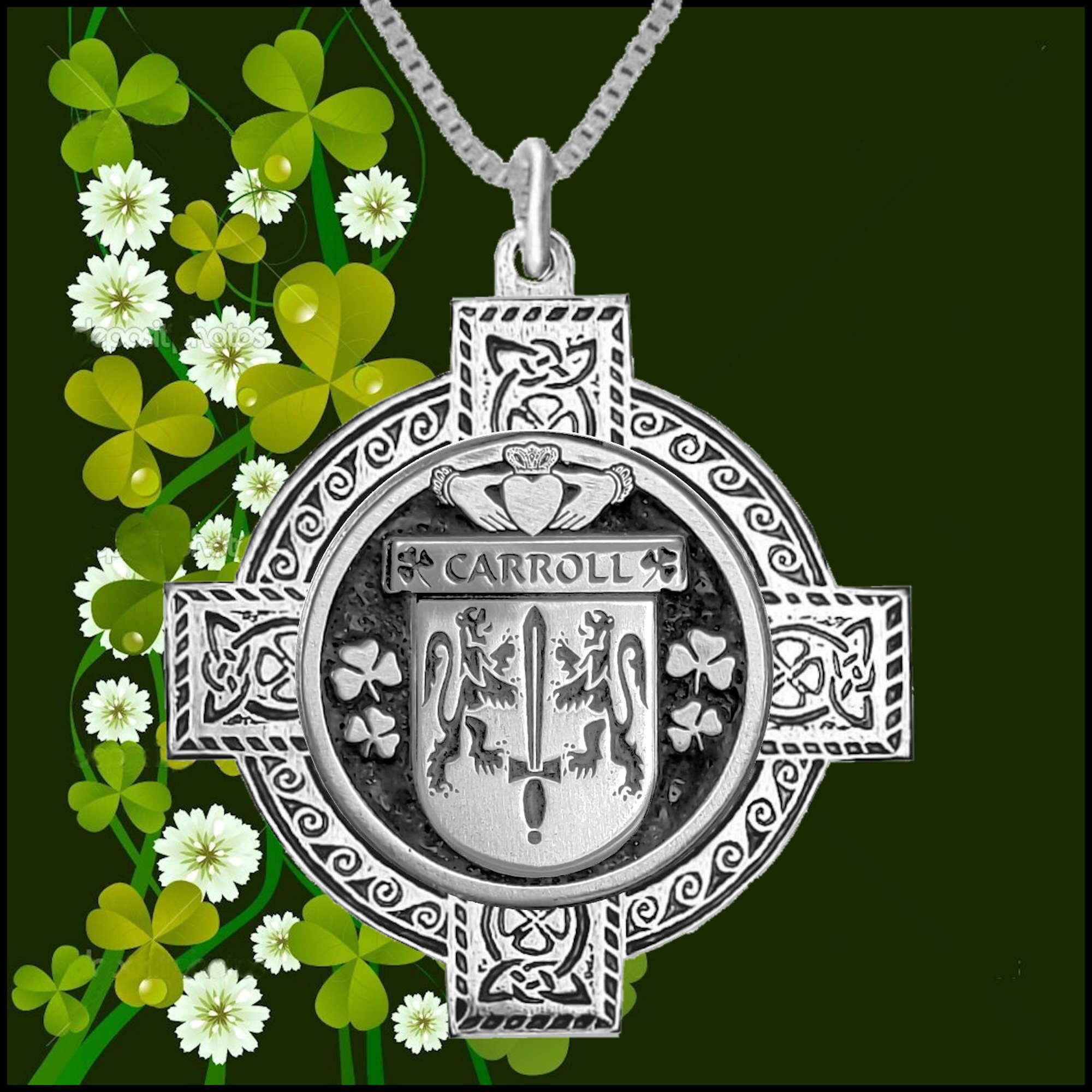 Carroll Irish Coat of Arms Celtic Cross Pendant ~ IP04