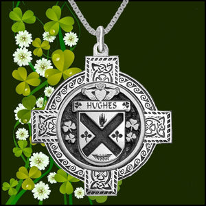 Hughes Irish Coat of Arms Celtic Cross Pendant ~ IP04