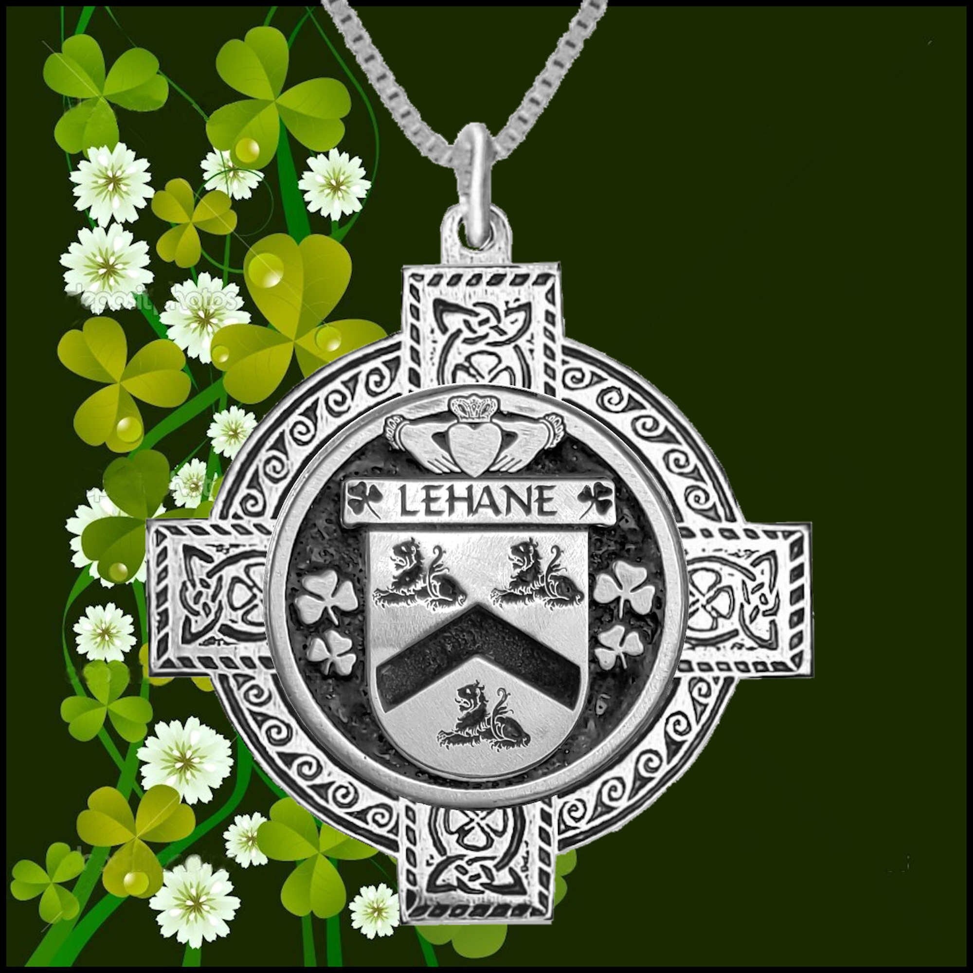 Lehane Irish Coat of Arms Celtic Cross Pendant ~ IP04