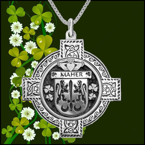 Maher Irish Coat of Arms Celtic Cross Pendant ~ IP04