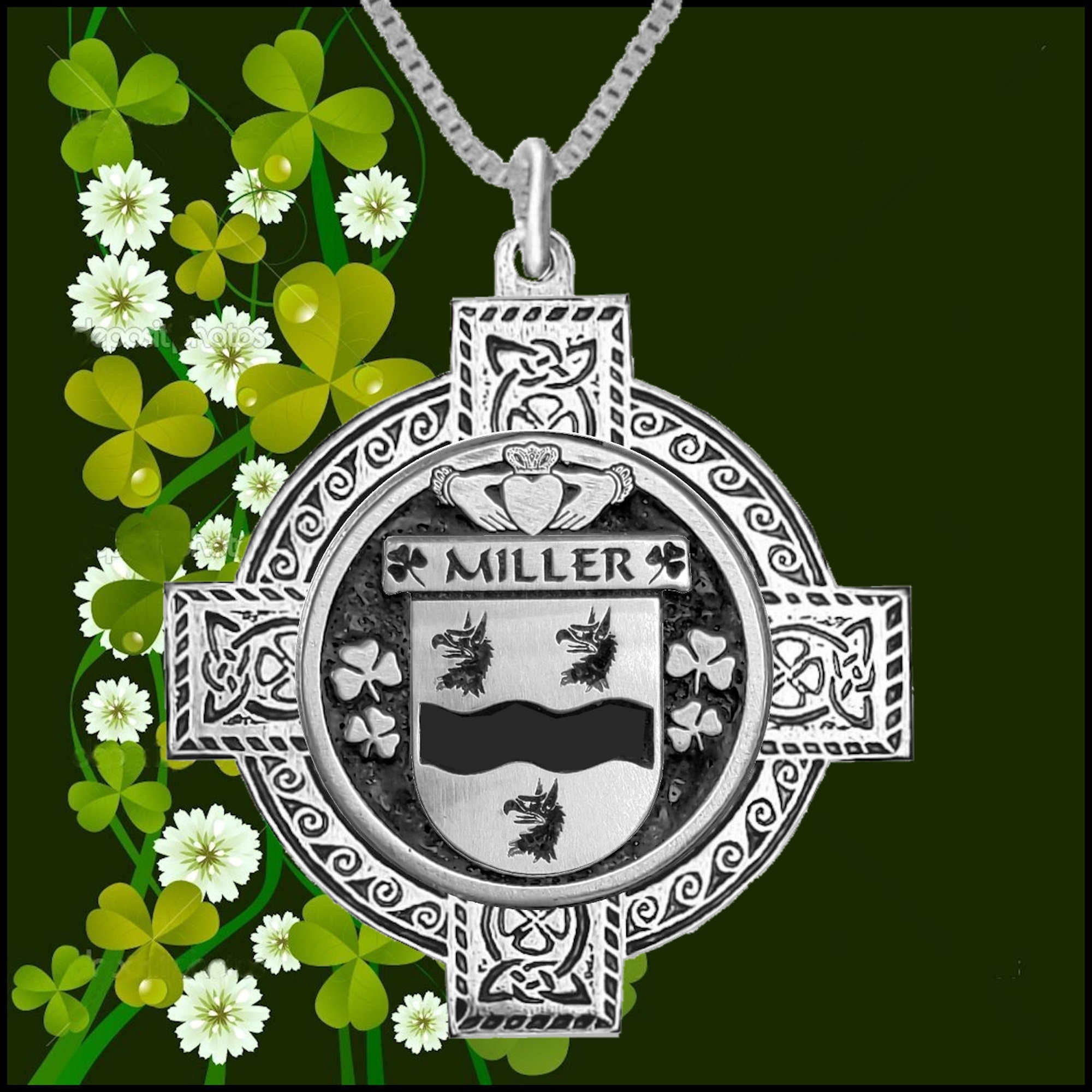 Miller Irish Coat of Arms Celtic Cross Pendant ~ IP04