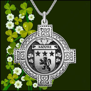 Moore Irish Coat of Arms Celtic Cross Pendant ~ IP04