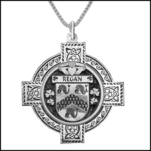 Regan Irish Coat of Arms Celtic Cross Pendant ~ IP04