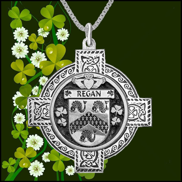 Regan Irish Coat of Arms Celtic Cross Pendant ~ IP04