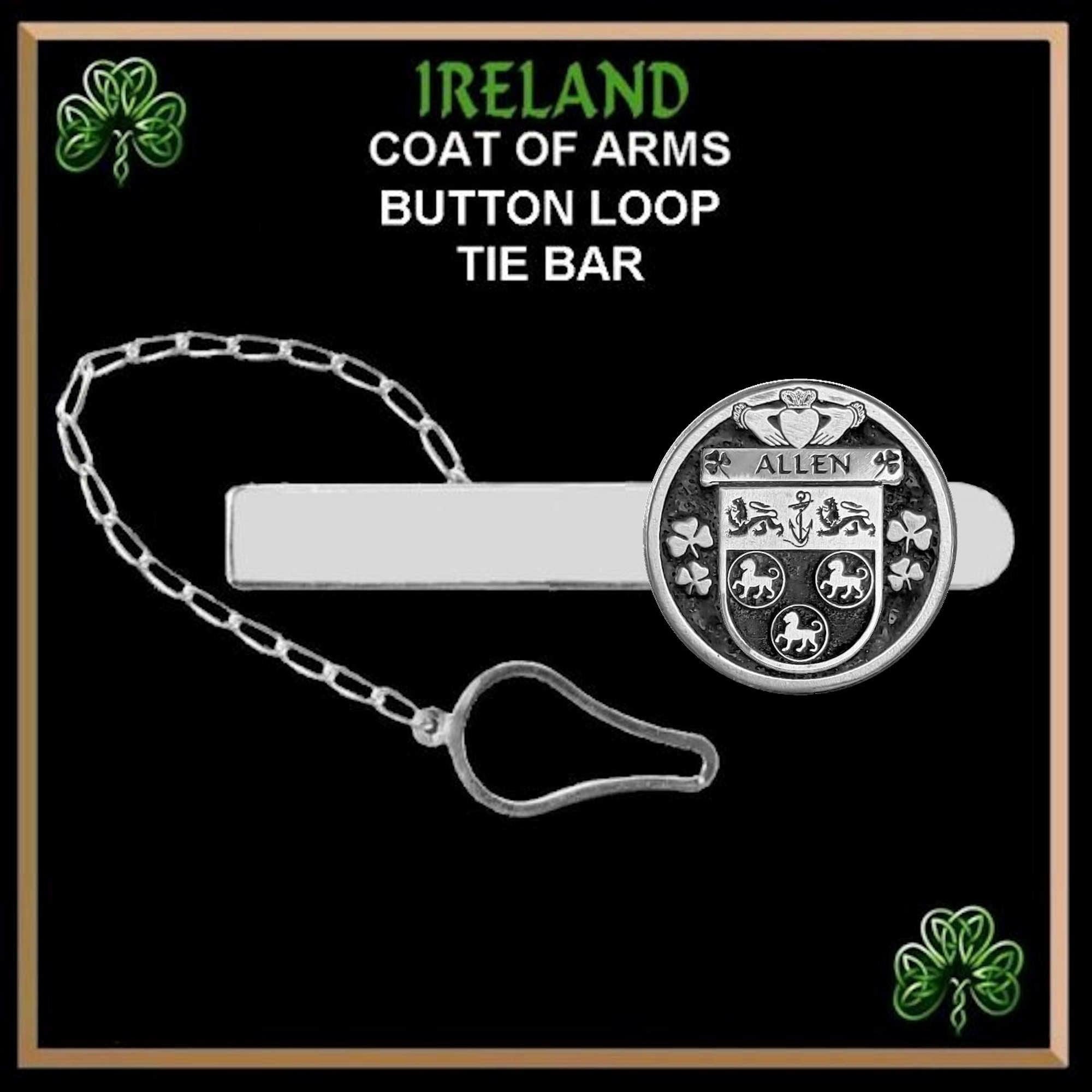 Allen Irish Coat of Arms Disk Loop Tie Bar ~ Sterling silver