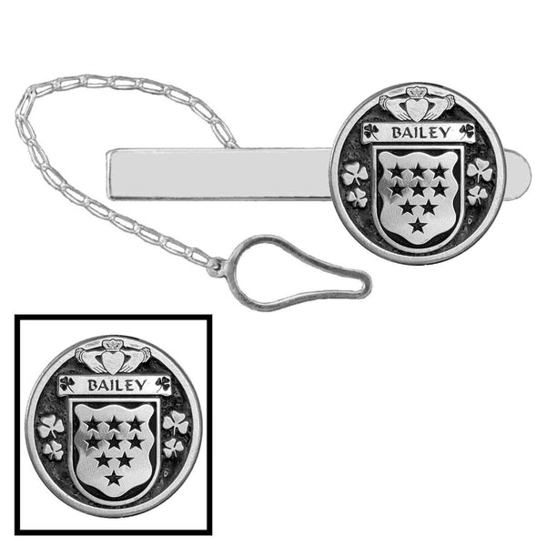 Bailey Irish Coat of Arms Disk Loop Tie Bar ~ Sterling silver