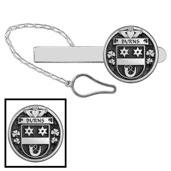 Burns Irish Coat of Arms Disk Loop Tie Bar ~ Sterling silver