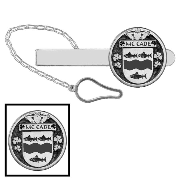 McCabe Irish Coat of Arms Disk Loop Tie Bar ~ Sterling silver