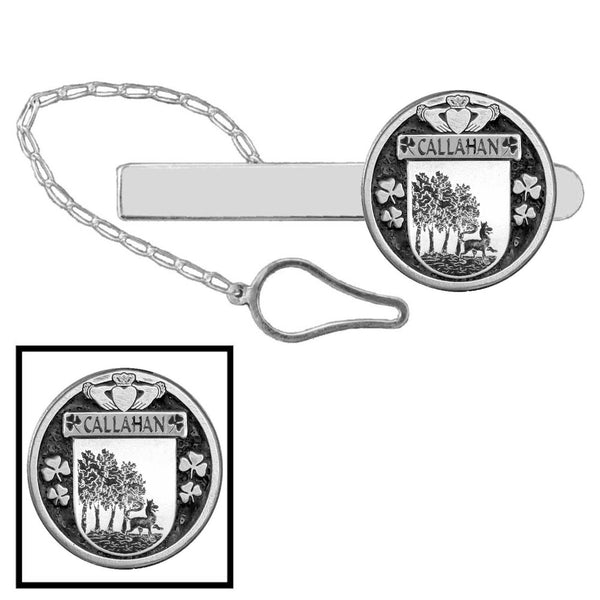 Callahan Irish Coat of Arms Disk Loop Tie Bar ~ Sterling silver