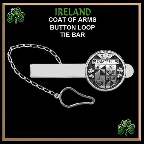 Campbell Irish Coat of Arms Disk Loop Tie Bar ~ Sterling silver