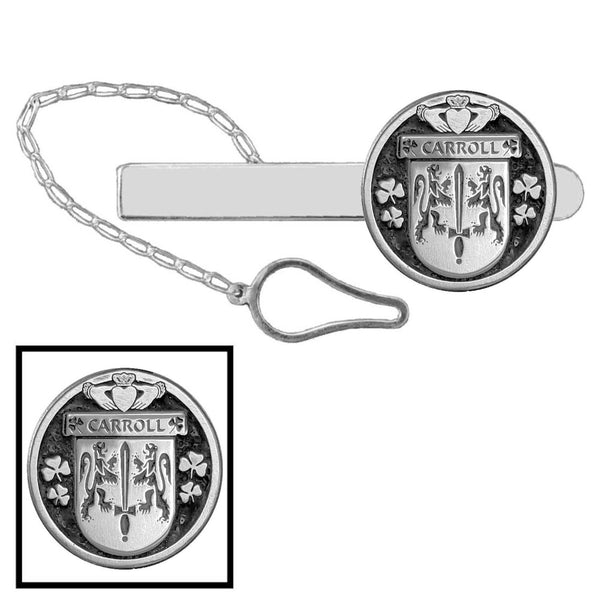Carroll Irish Coat of Arms Disk Loop Tie Bar ~ Sterling silver