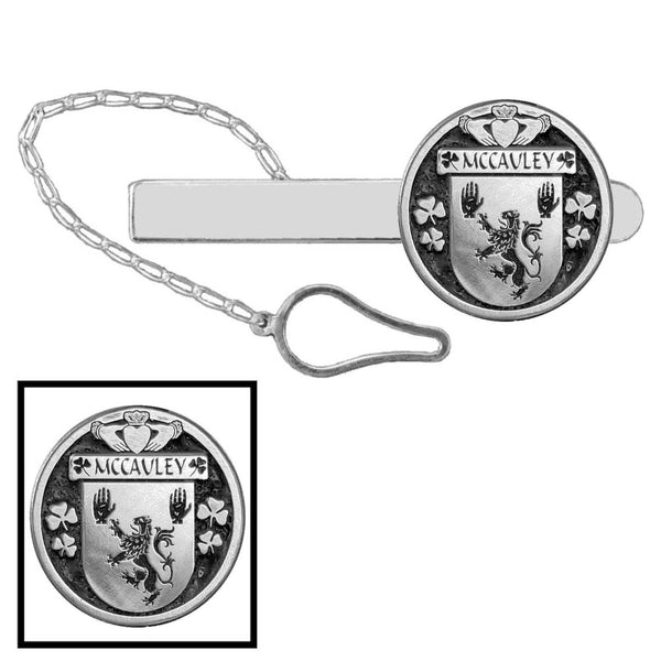 McCauley Irish Coat of Arms Disk Loop Tie Bar ~ Sterling silver