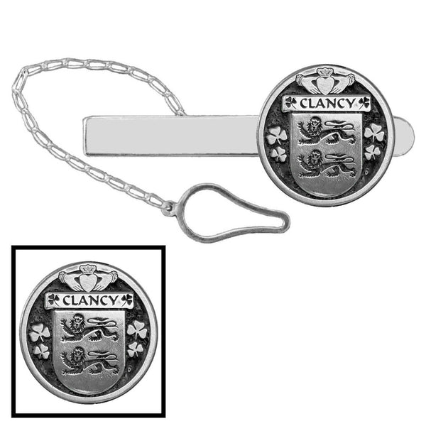 Clancy Irish Coat of Arms Disk Loop Tie Bar ~ Sterling silver