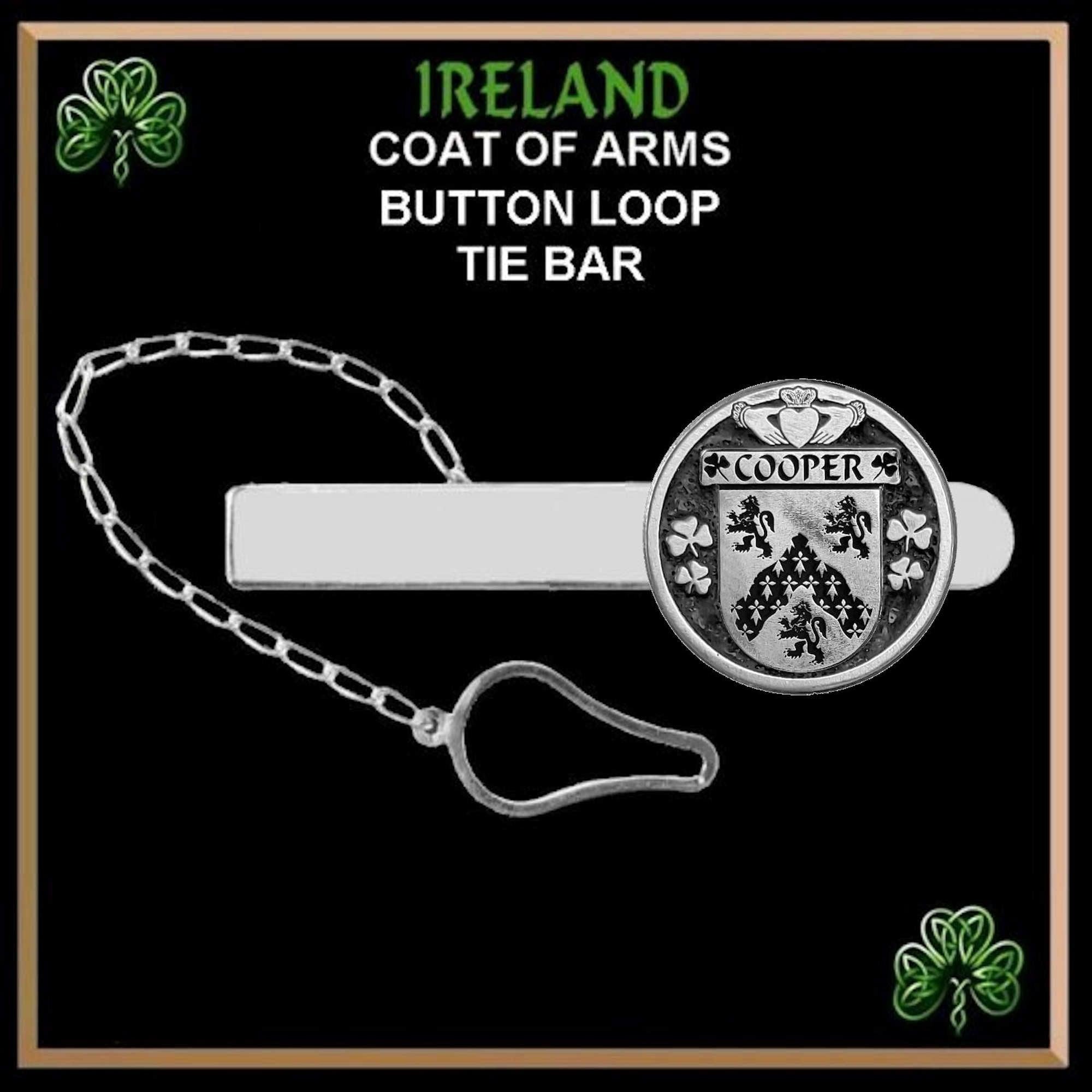Cooper Irish Coat of Arms Disk Loop Tie Bar ~ Sterling silver