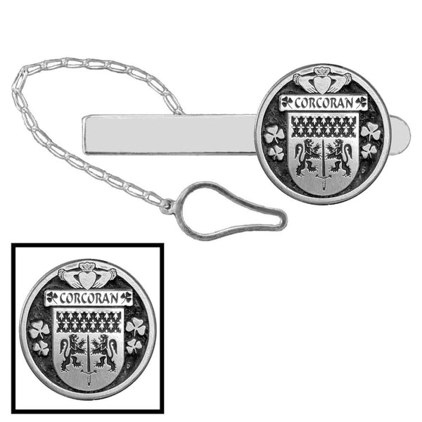 Corcoran Irish Coat of Arms Disk Loop Tie Bar ~ Sterling silver