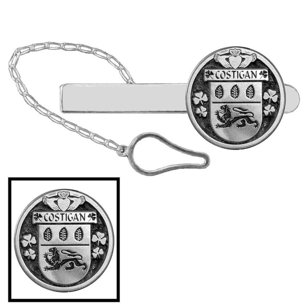 Costigan Irish Coat of Arms Disk Loop Tie Bar ~ Sterling silver