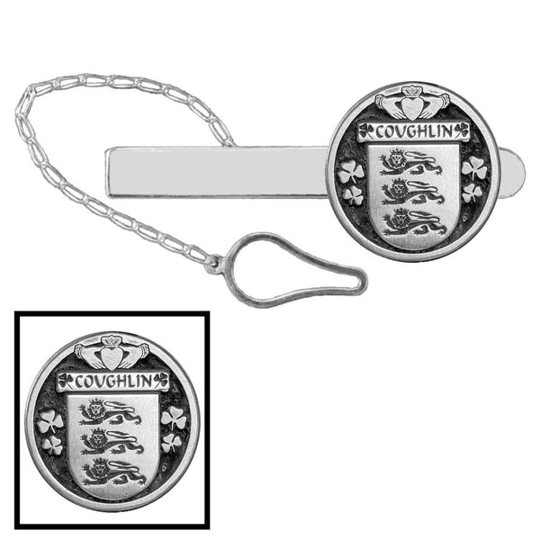 Coughlin Irish Coat of Arms Disk Loop Tie Bar ~ Sterling silver