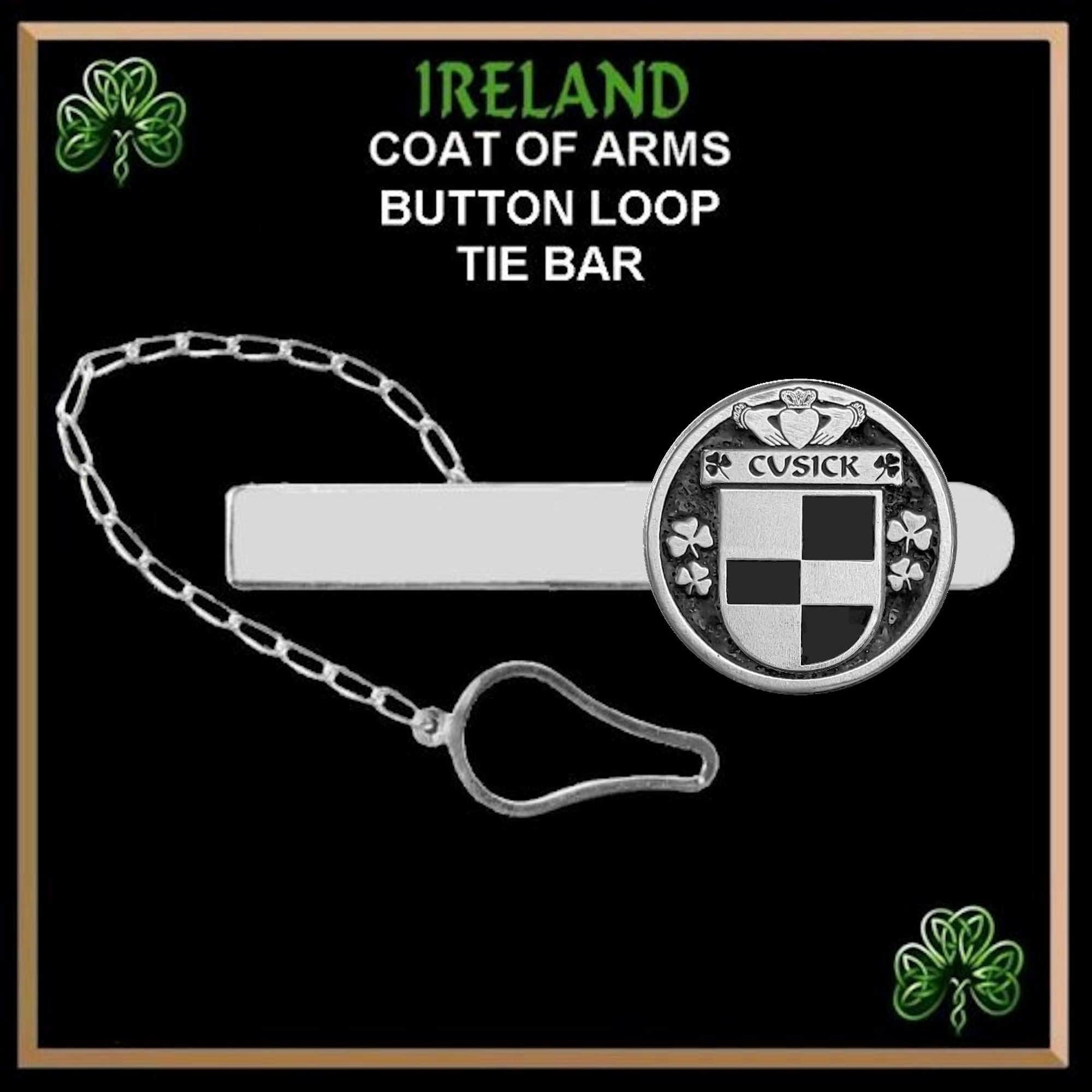 Cusick Irish Coat of Arms Disk Loop Tie Bar ~ Sterling silver