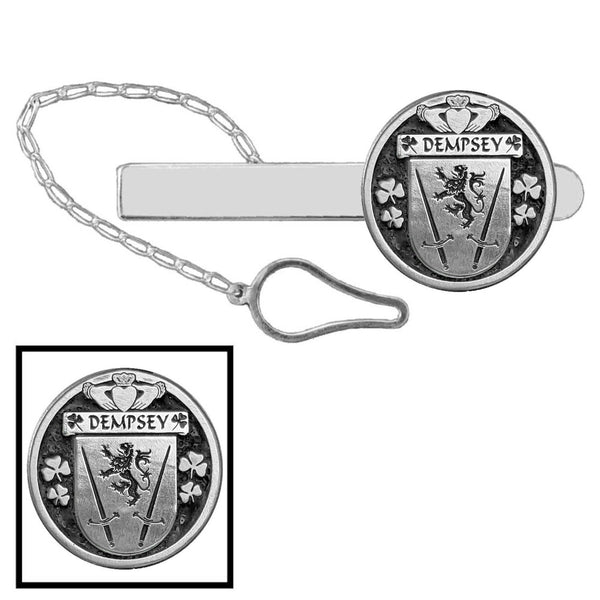 Dempsey Irish Coat of Arms Disk Loop Tie Bar ~ Sterling silver
