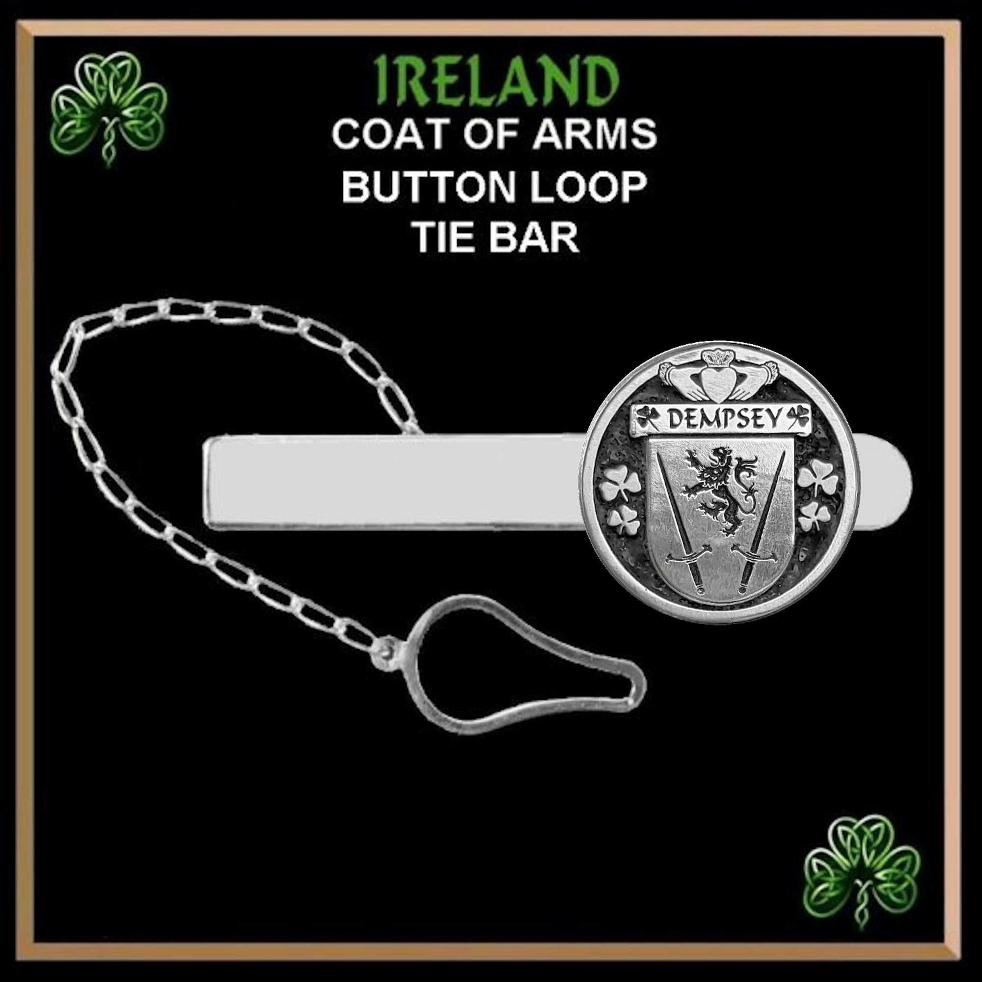 Dempsey Irish Coat of Arms Disk Loop Tie Bar ~ Sterling silver