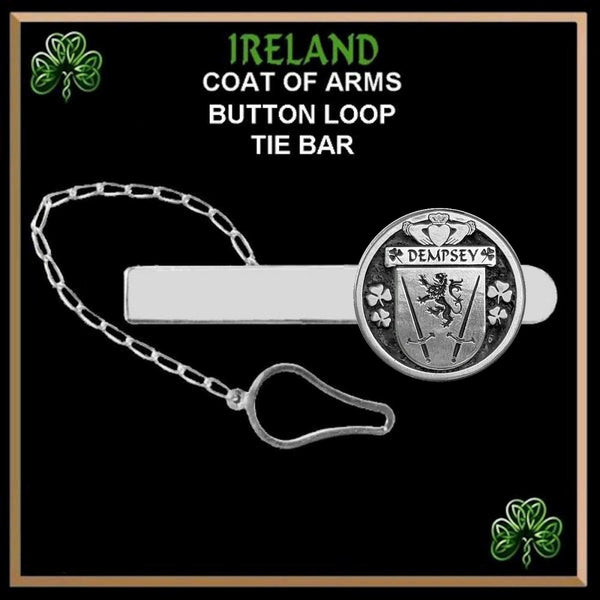 Dempsey Irish Coat of Arms Disk Loop Tie Bar ~ Sterling silver