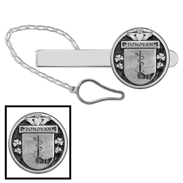 Donovan Irish Coat of Arms Disk Loop Tie Bar ~ Sterling silver