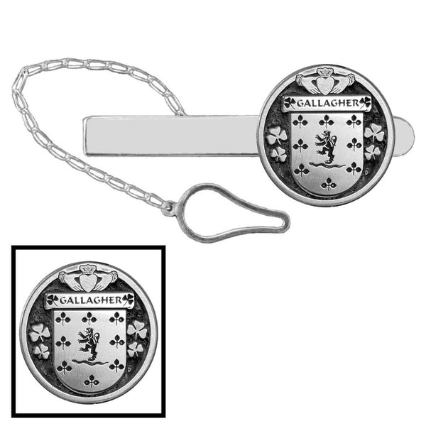 Gallagher Irish Coat of Arms Disk Loop Tie Bar ~ Sterling silver