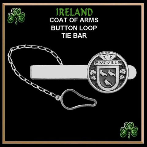 McGill Irish Coat of Arms Disk Loop Tie Bar ~ Sterling silver