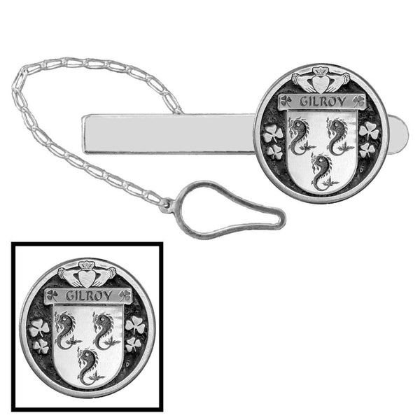 Gilroy Irish Coat of Arms Disk Loop Tie Bar ~ Sterling silver