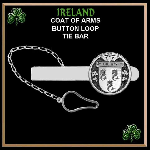 Gilroy Irish Coat of Arms Disk Loop Tie Bar ~ Sterling silver