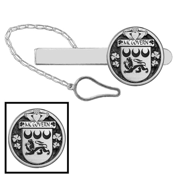 McGovern Irish Coat of Arms Disk Loop Tie Bar ~ Sterling silver