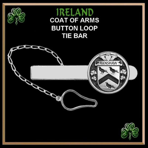 Henshaw Irish Coat of Arms Disk Loop Tie Bar ~ Sterling silver