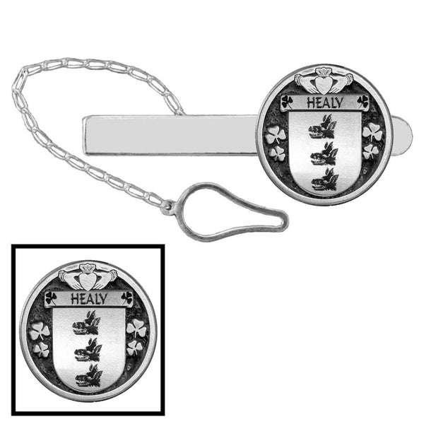 Healy Irish Coat of Arms Disk Loop Tie Bar ~ Sterling silver