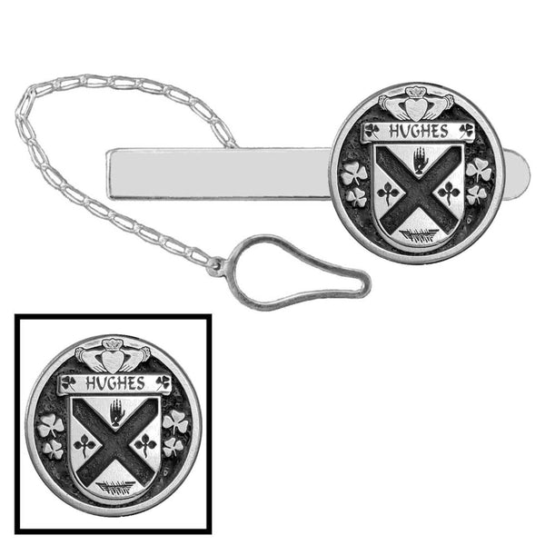 Hughes Irish Coat of Arms Disk Loop Tie Bar ~ Sterling silver