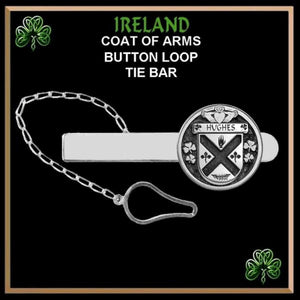 Hughes Irish Coat of Arms Disk Loop Tie Bar ~ Sterling silver
