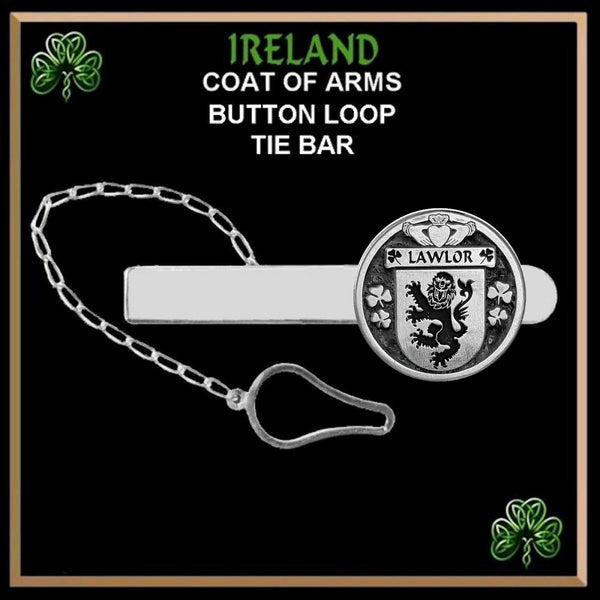 Lawlor Irish Coat of Arms Disk Loop Tie Bar ~ Sterling silver